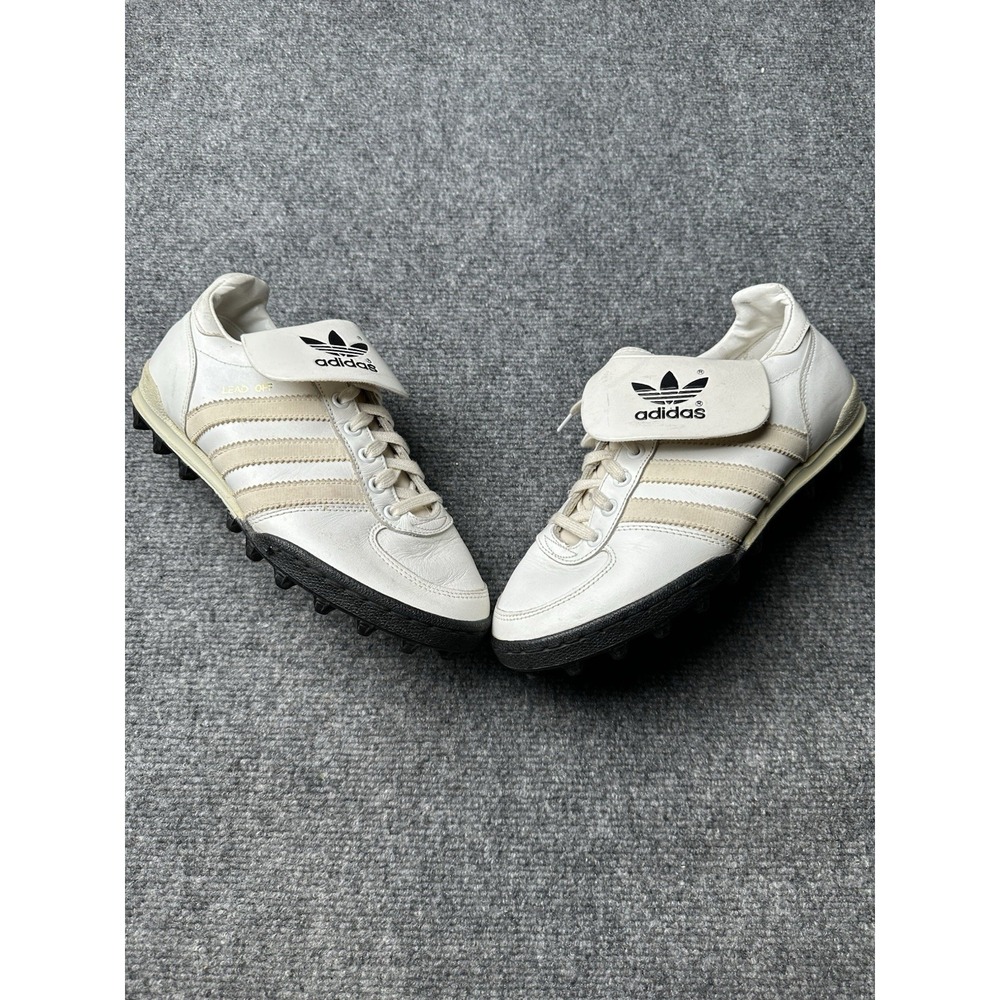 Mens Sneakers Adidas Lead Off White Beige Leather Cleats, Size US 6